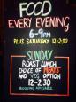 Food available Monday - Sunday 6pm - 9pm Saturday lunch 12pm Sunday Roasts, vegetarian option also available 12pm-3pm Quiz on Sunday evenings 8.30pm